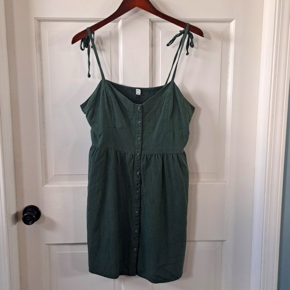 Aerie Linen Corset Linen Blend Beachy Straps Buttons Sycamore Green Mini Dress - Picture 2 of 12